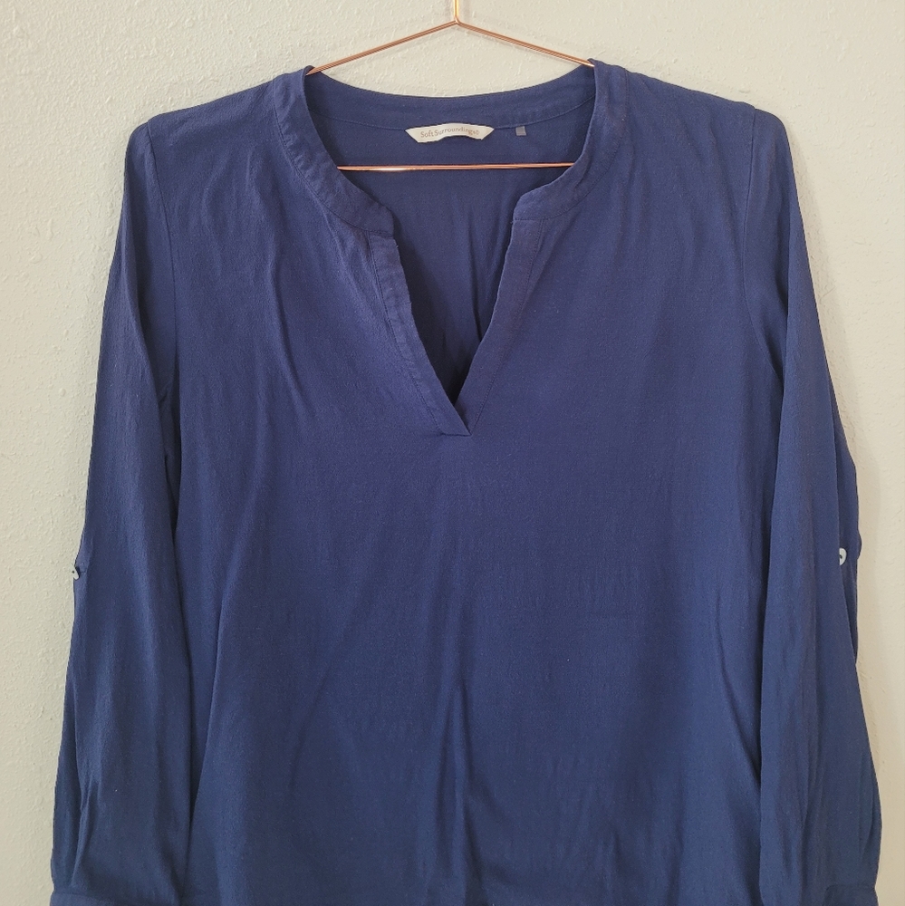 Soft Surroundings Navy Split Neck Button Tab Asym… - image 2